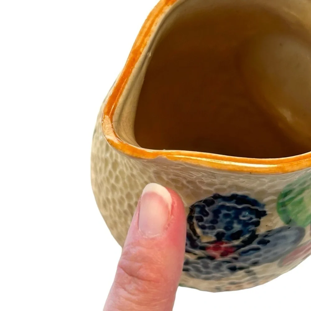 Vintage Floral Pottery Pitcher Made in Japan Textured Orange Peel Surface